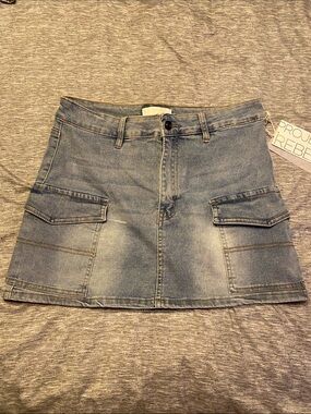 Project Rebel Light Blue Denim Cargo Mini Skirt Sz L NWT